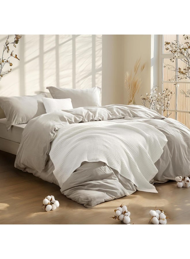 Bedsure 5 Pieces Cotton Comforter Set with Cotton Waffle Throw Blanket - Image 1