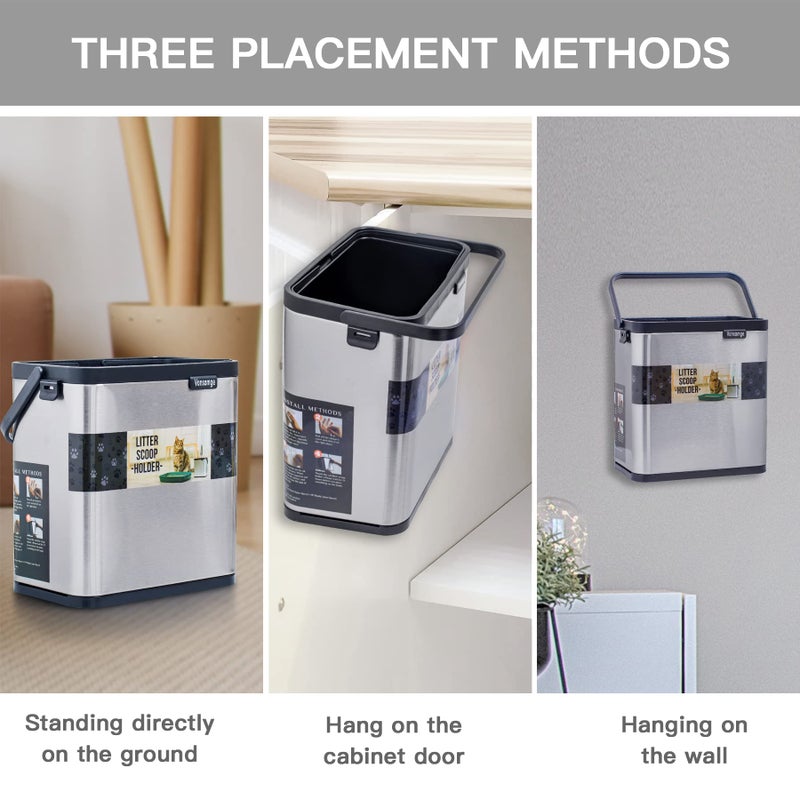Vonsamge Universal Cat Litter Scoop Holder, Stainless Steel Small Portable Cat Litter Scooper Holder Trash Container. - Image 4
