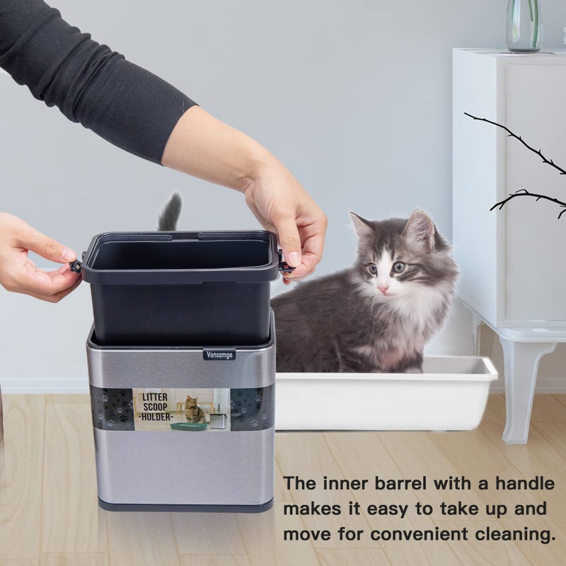 Vonsamge Universal Cat Litter Scoop Holder, Stainless Steel Small Portable Cat Litter Scooper Holder Trash Container. - Image 5