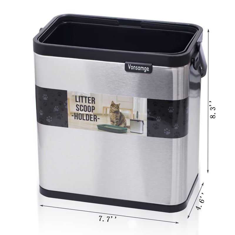 Vonsamge Universal Cat Litter Scoop Holder, Stainless Steel Small Portable Cat Litter Scooper Holder Trash Container. - Image 3
