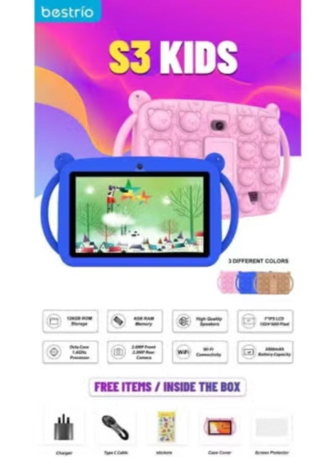 BESTRIO S3 Kids Tablet with 7-Inch HD Display, 128GB Storage, 4GB RAM, Durable Protective Case, 3000mAh Battery, Parental Controls, Educational Apps, Fun Learning Games & Entertainment Mode – Safe, Portable & Kid-Friendly Tablet for Home, School, Travel & Daily Use - Image 4