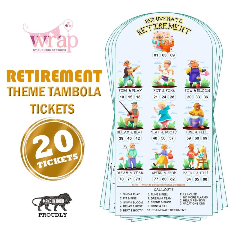 Suruchi Strokes Retirement Theme Tambola Tickets, New Housie Games for Retirement Celebration Party with Family Friend�s get-Together (20 Tickets) - Image 3