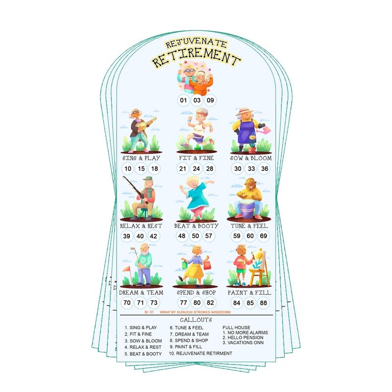 Suruchi Strokes Retirement Theme Tambola Tickets, New Housie Games for Retirement Celebration Party with Family Friend�s get-Together (20 Tickets) - Image 1