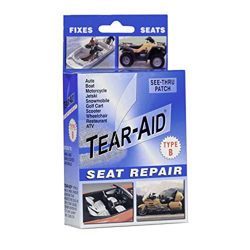 TEAR-AID Vinyl Seat Repair Kit, Type B Clear Patch for Vinyl and Vinyl-Coated Materials, Works On Cars, Motorcycles, Jetski, Boats & More, Blue Box, Single Pack - Image 1