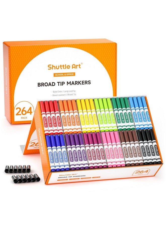 Shuttle Art 264 Pack Washable Markers, 12 Assorted Colors Broad Line Conical Tip Large Markers Bulk With A Box, Bonus Caps, Home Classroom School Supplies For Toddlers Kids Adults Students Teachers - Image 1