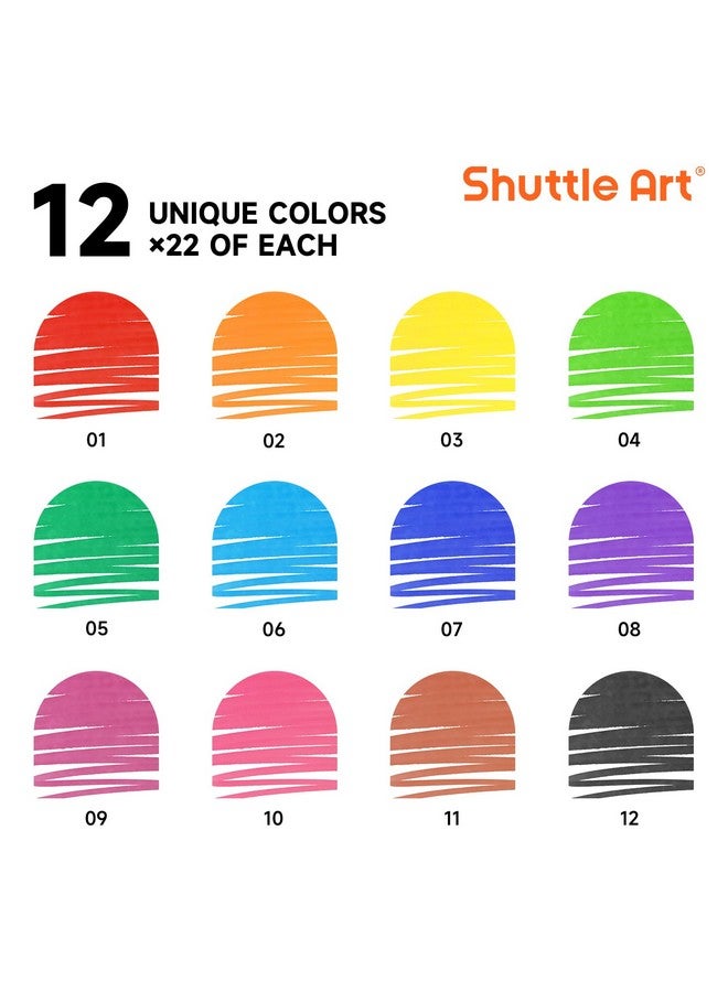 Shuttle Art 264 Pack Washable Markers, 12 Assorted Colors Broad Line Conical Tip Large Markers Bulk With A Box, Bonus Caps, Home Classroom School Supplies For Toddlers Kids Adults Students Teachers - Image 2