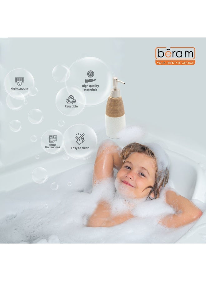 بيرام مجموعة برام 4 قطع من إكسسوارات الحمام الخزفية، مجموعة ذات مظهر أبيض وبني مع موزع لوشن، حامل فرشاة أسنان، كوب وصحن صابون، منظم حديث لسطح الحمام (مجموعة 4 قطع) - Image 2