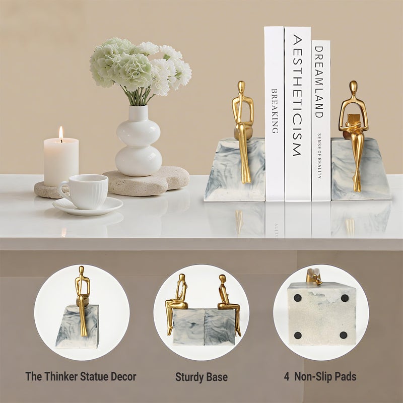 Mervkis Book Ends for Shelves to Hold Books,Heavy Duty Thinker Abstract Statue Decorative Bookends for Home Office Bookshelf, Gift for Book Lovers,1 Pair - Image 2