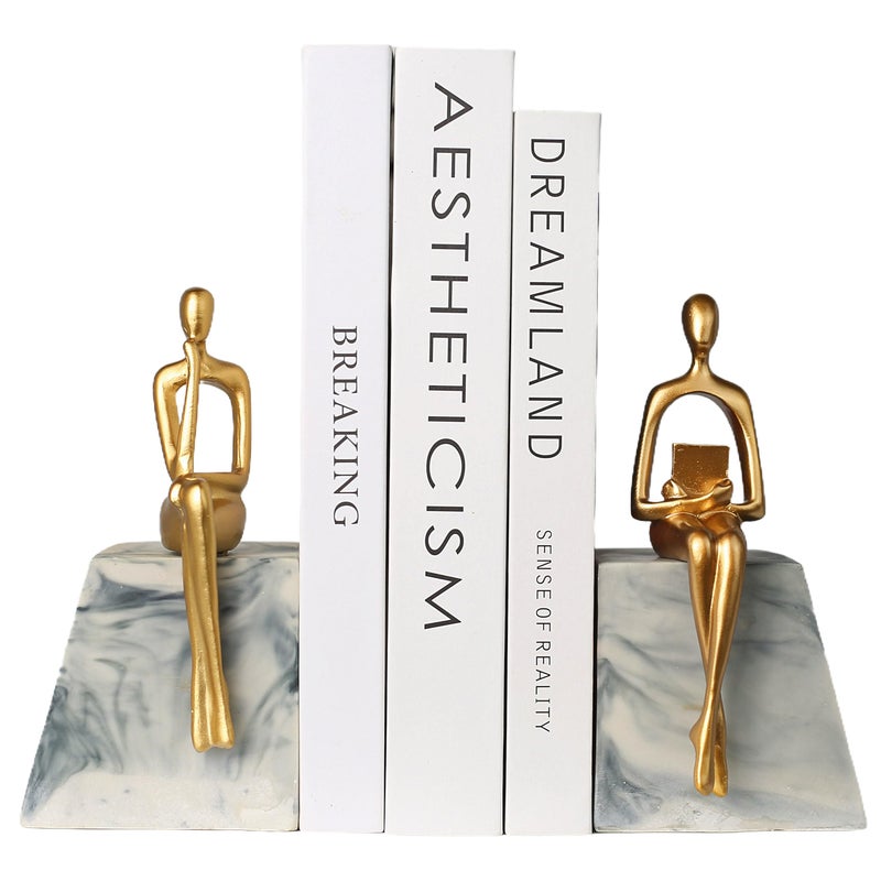 Mervkis Book Ends for Shelves to Hold Books,Heavy Duty Thinker Abstract Statue Decorative Bookends for Home Office Bookshelf, Gift for Book Lovers,1 Pair - Image 1