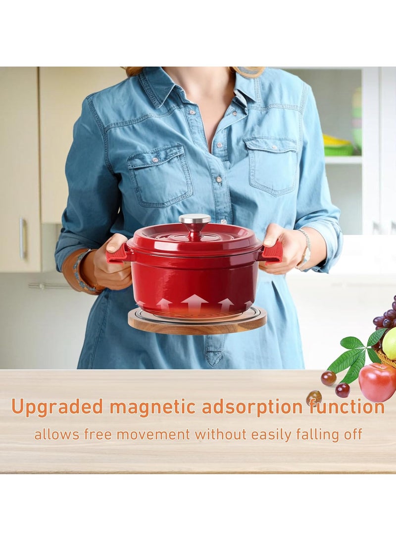 Wooden magnetic pot mat wooden tabletop heat insulation pad round wooden casserole mat base magnetic wooden pot mat - Image 3