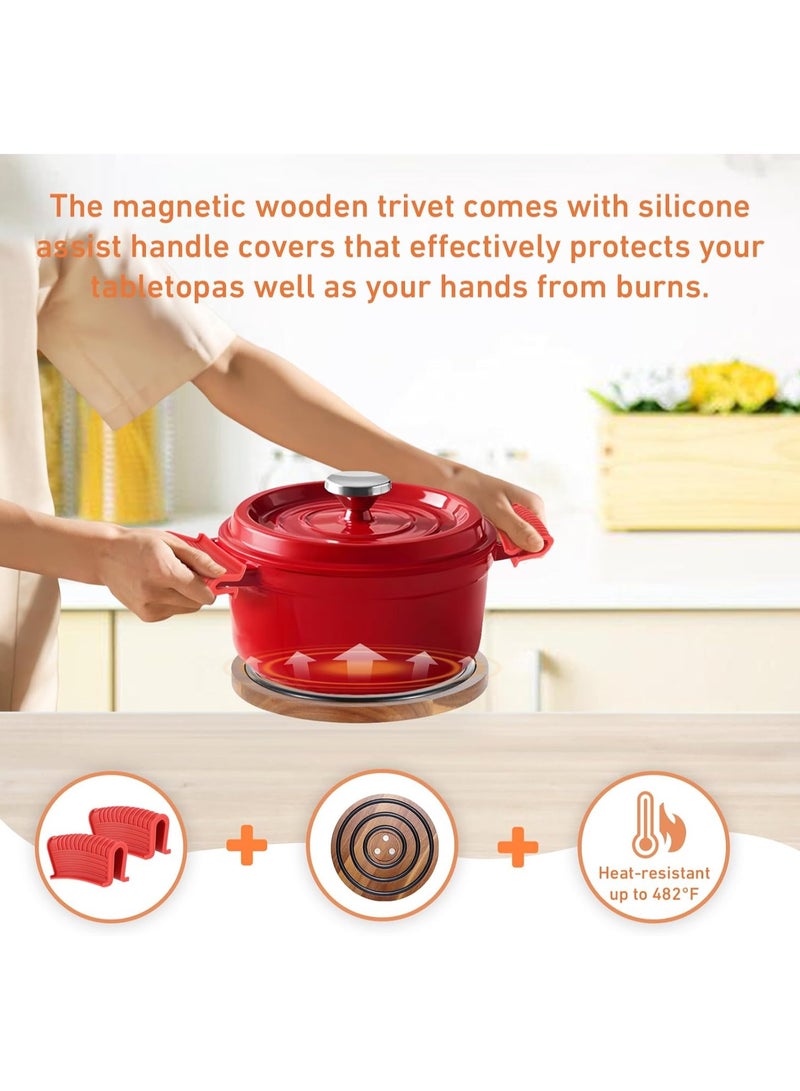 Wooden magnetic pot mat wooden tabletop heat insulation pad round wooden casserole mat base magnetic wooden pot mat - Image 4
