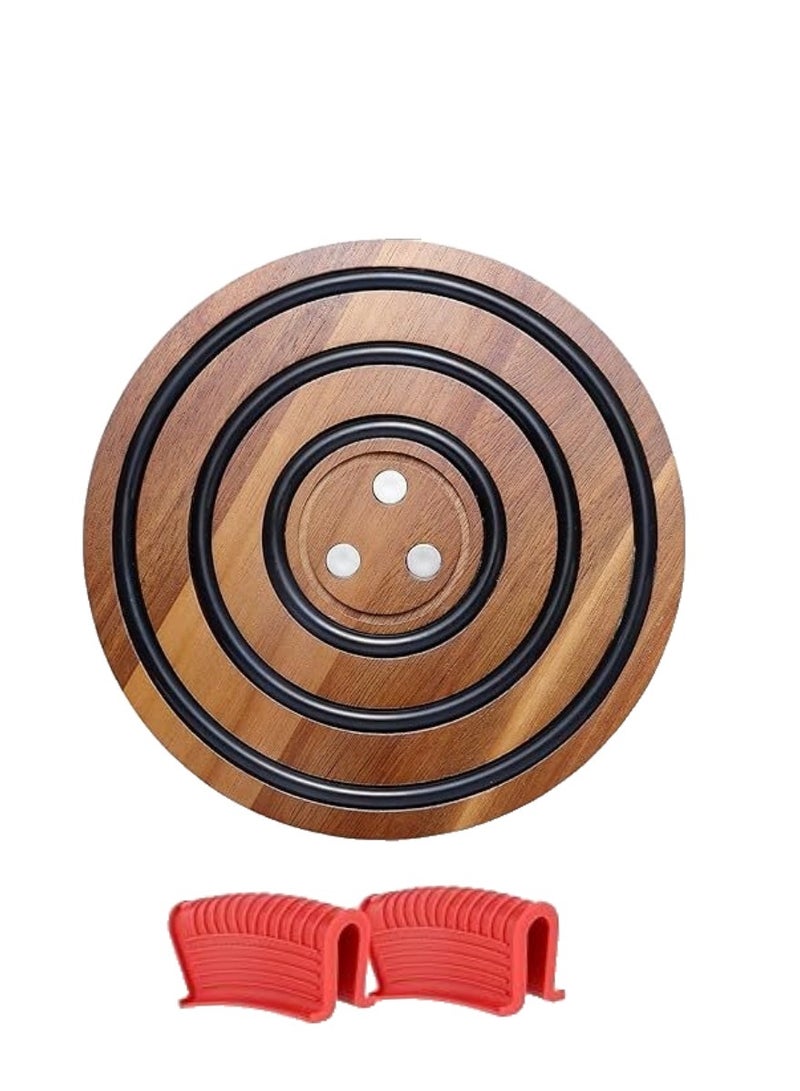 Wooden magnetic pot mat wooden tabletop heat insulation pad round wooden casserole mat base magnetic wooden pot mat - Image 1