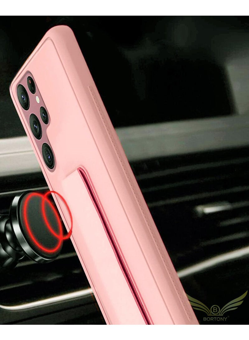 BORTONY Galaxy S22 Ultra Case Premium Silicone Magnetic Car Mount Kickstand Finger Grip Cover - Image 4