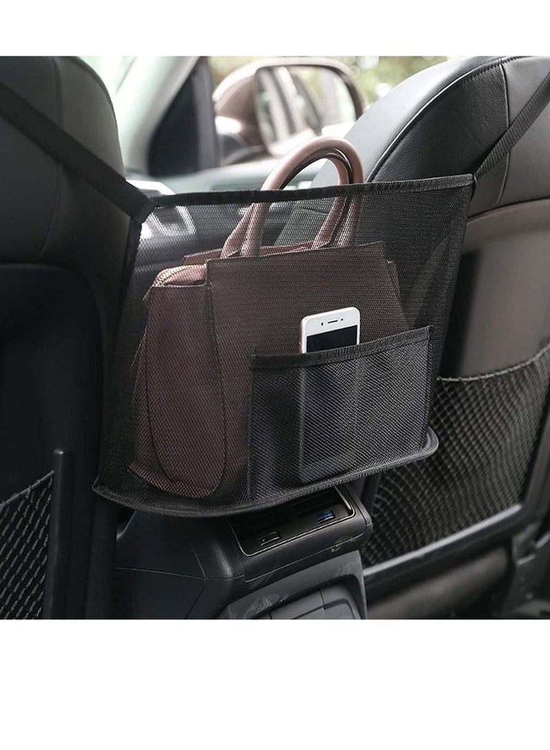 SYOSI Car Handbag Holder Net Pocket Car Purse Holder Net Pocket Handbag Organizer Front Seat Storage Driver Storage Pouch Bag Barrier for Car Front Backseat Pet Kids Phone Cup Tissue Black  - Image 1