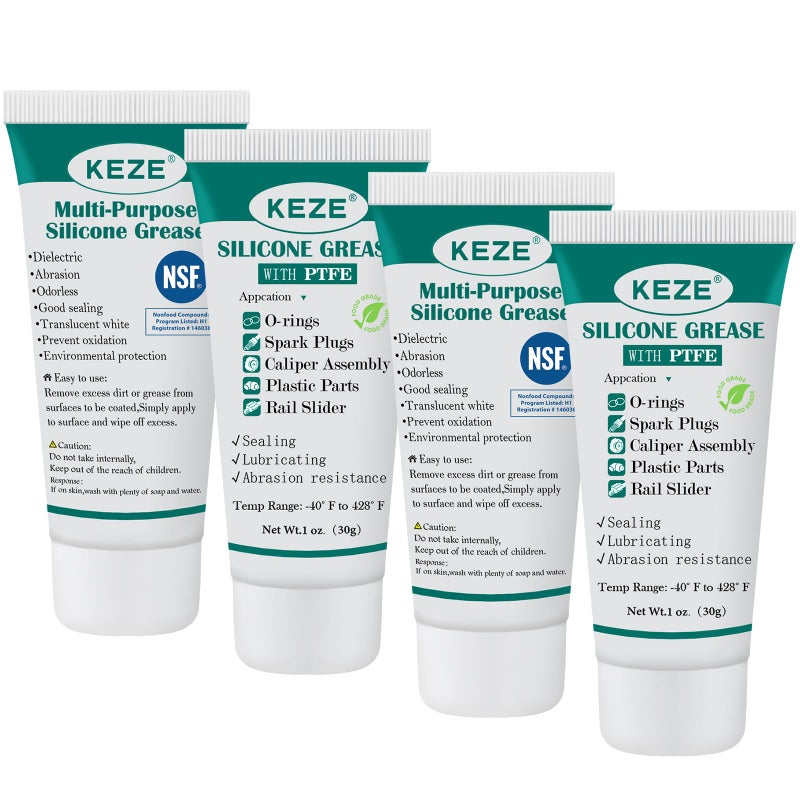 Keze Ptfe Lube Silicone Grease 92003 For Automotive Plastic Lubricating Plumbers O Rings Rubber Bushing 1 Oz 4 Tube - Image 1