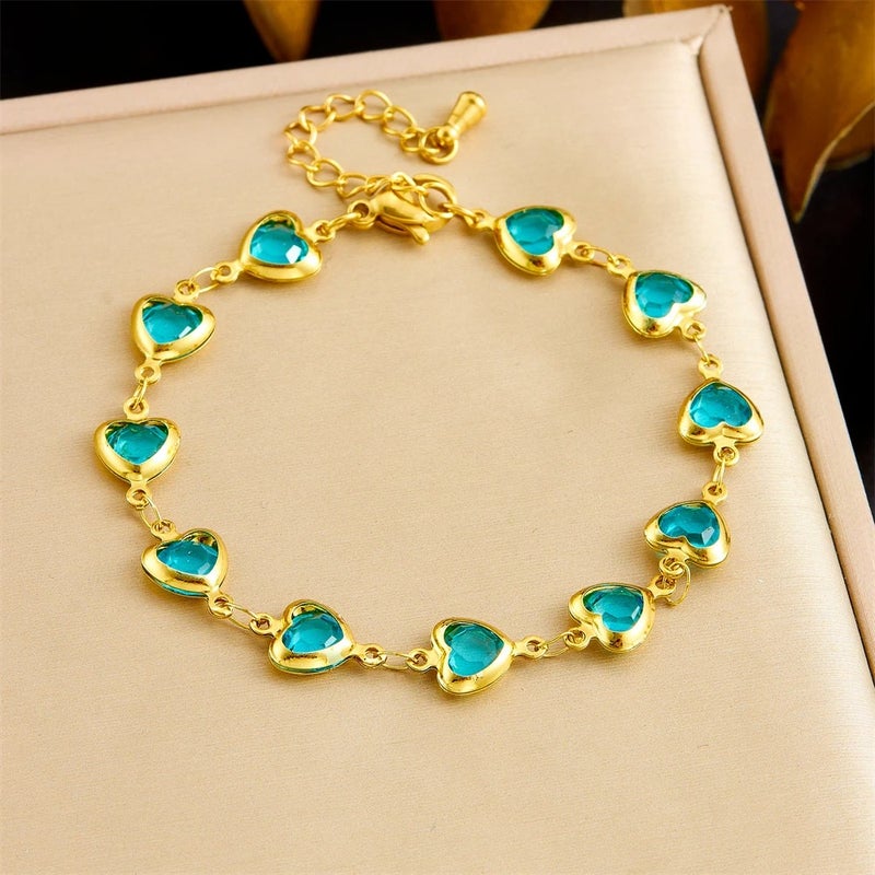 Blue Zirconic Golden Stainless Steel Bracelet