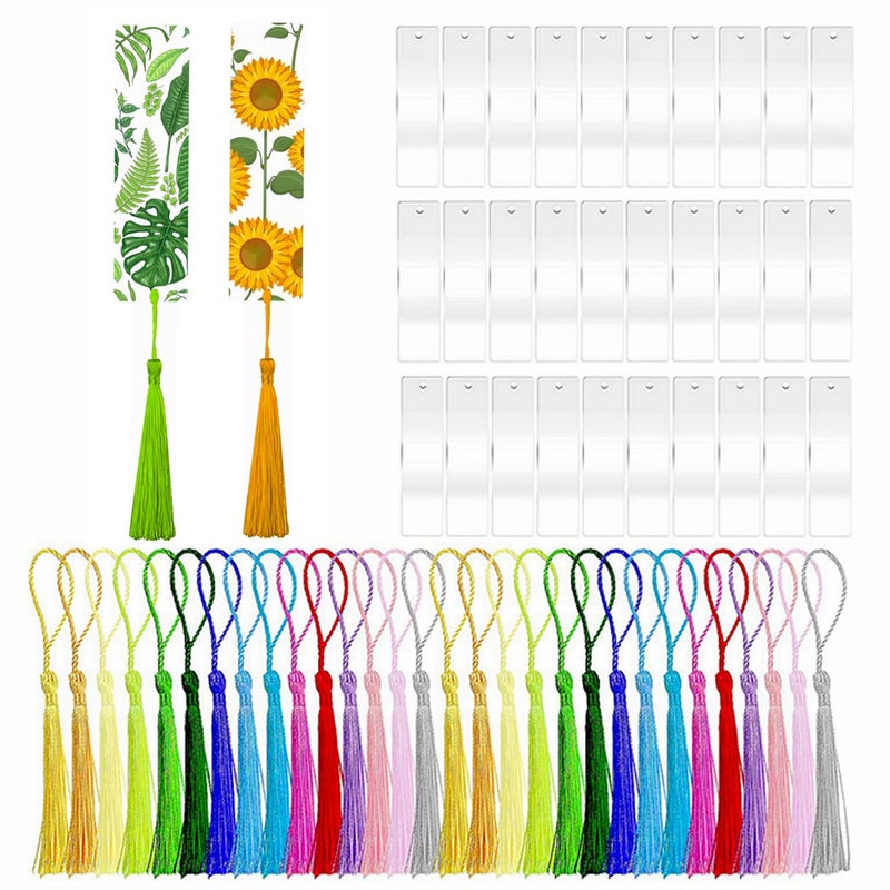 GetALift 30PCS Acrylic Bookmark Blanks, Clear Acrylic Craft Bookmarks with 30PCS Colorful Tassels, Transparent Rectangle Round Bookmarks Bulk for DIY Crafts Hanging Tag Gift Tag Price Tags- Rectangle - Image 1
