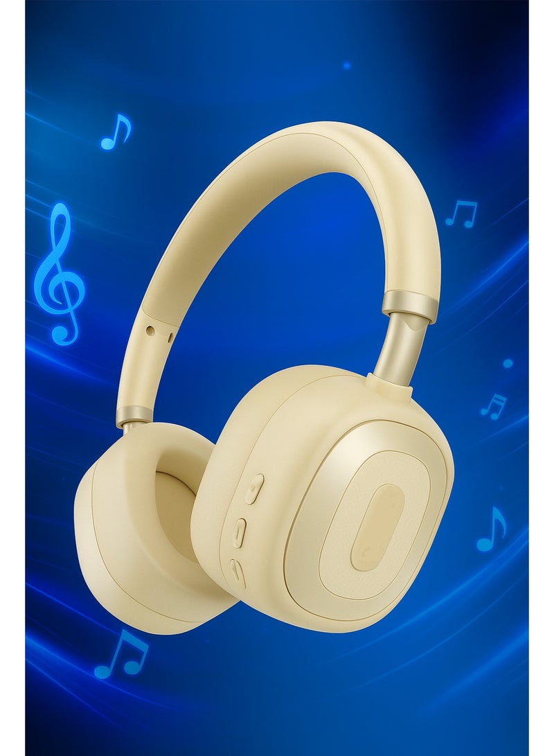 LS-256 Stereo Bluetooth Headphones - Lightweight with Comfortable Headband - Type-C Charging - 250mAh Battery - Apricot Color - Image 3