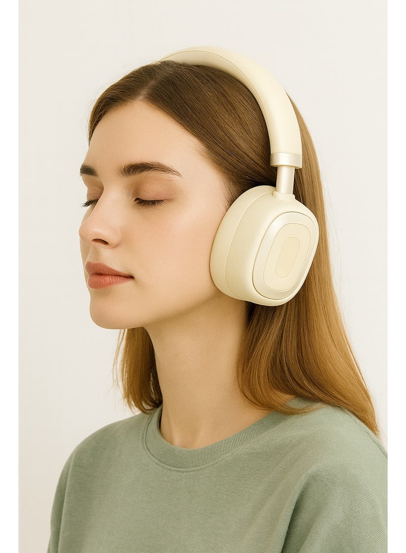 LS-256 Stereo Bluetooth Headphones - Lightweight with Comfortable Headband - Type-C Charging - 250mAh Battery - Apricot Color - Image 4