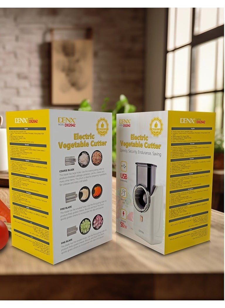Denx Dx2042 - Electric Vegetable Cutter , Electric Cheese Grater Detachable Cheese Shredder With 3 Blades Usb Rechargeable Vegetable Chopper Professional Multipurpose Electric Slicer For Meat Fruit Vegetable - Image 5