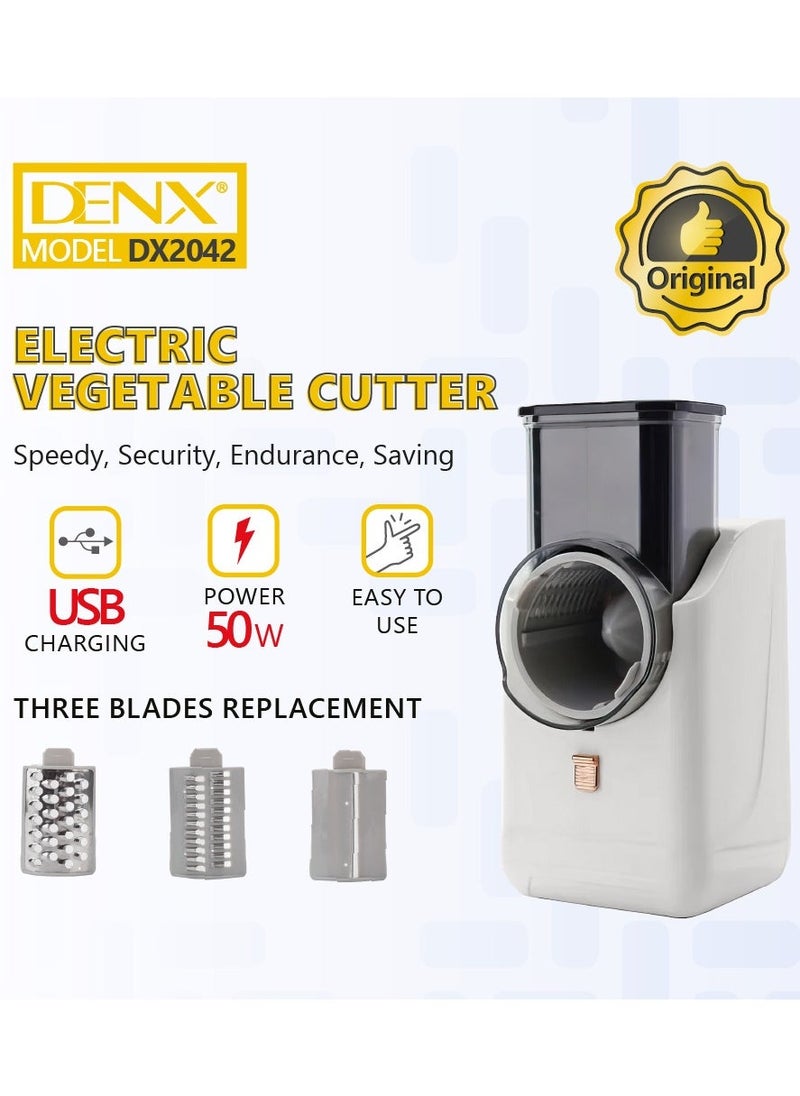 Denx Dx2042 - Electric Vegetable Cutter , Electric Cheese Grater Detachable Cheese Shredder With 3 Blades Usb Rechargeable Vegetable Chopper Professional Multipurpose Electric Slicer For Meat Fruit Vegetable - Image 4