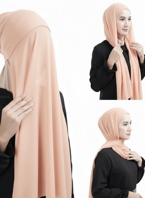 Hijab with Cap Peach Color Soft Chiffon Comfortable Breathable Stretch Fabric Instant Hijab Lightweight Muslim Scarf