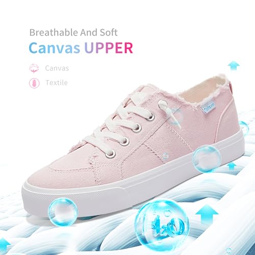 Obtaom Women's Play Fashion Sneaker Coral Pink Comfortable Walking Shoes Sweet Pink Canvas Slip on Shoes(Pink US7) - Image 3