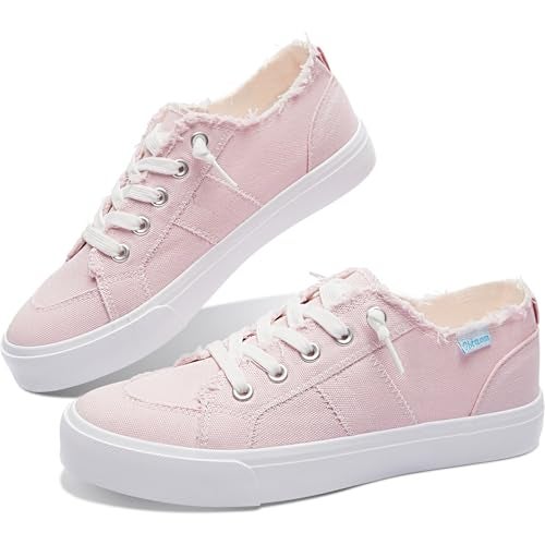 Obtaom Women's Play Fashion Sneaker Coral Pink Comfortable Walking Shoes Sweet Pink Canvas Slip on Shoes(Pink US7) - Image 1