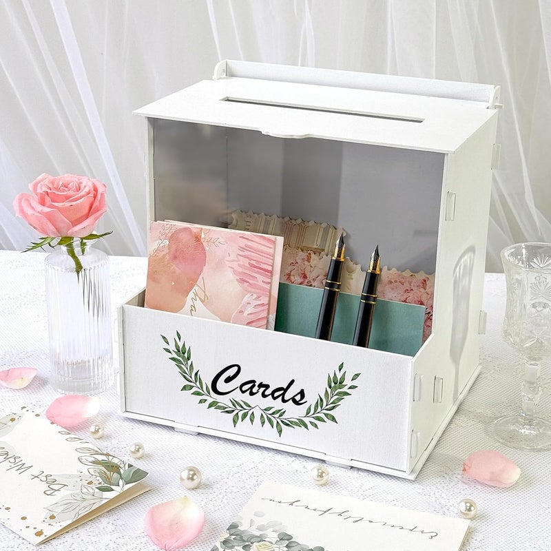 OurWarm Wooden Wedding Card Box with Flower Trough, White Gift Card Box for Wedding with Acrylic Board, Weddings Cards Boxes for Reception Graduation Birthday Party Bridal Baby Shower Decorations - Image 5
