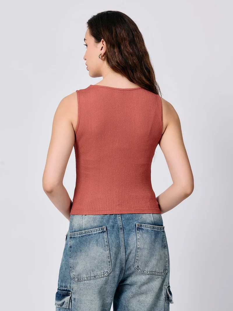 Outzidr  Coral Textured Assymetric Hem Tank for Women | Best Price UAE