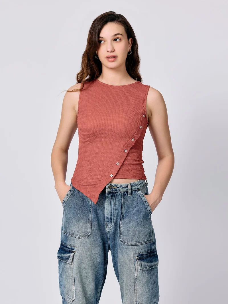 Outzidr  Coral Textured Assymetric Hem Tank for Women | Best Price UAE