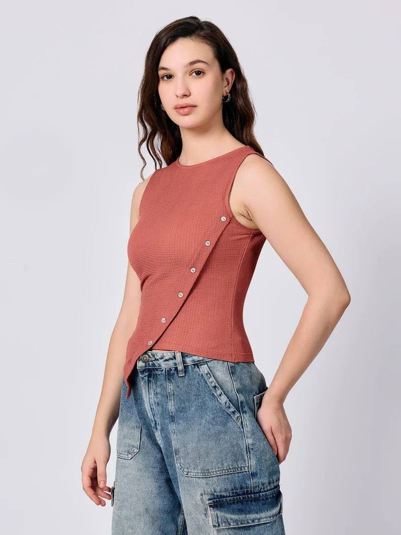 Outzidr  Coral Textured Assymetric Hem Tank for Women | Best Price UAE