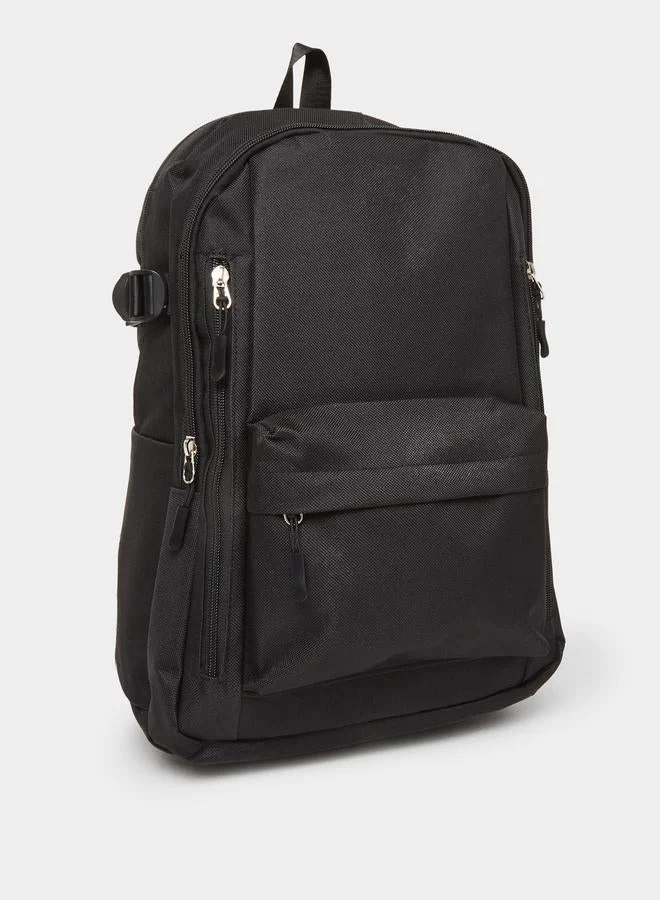 Black Solid Large-Capacity Travel Backpack