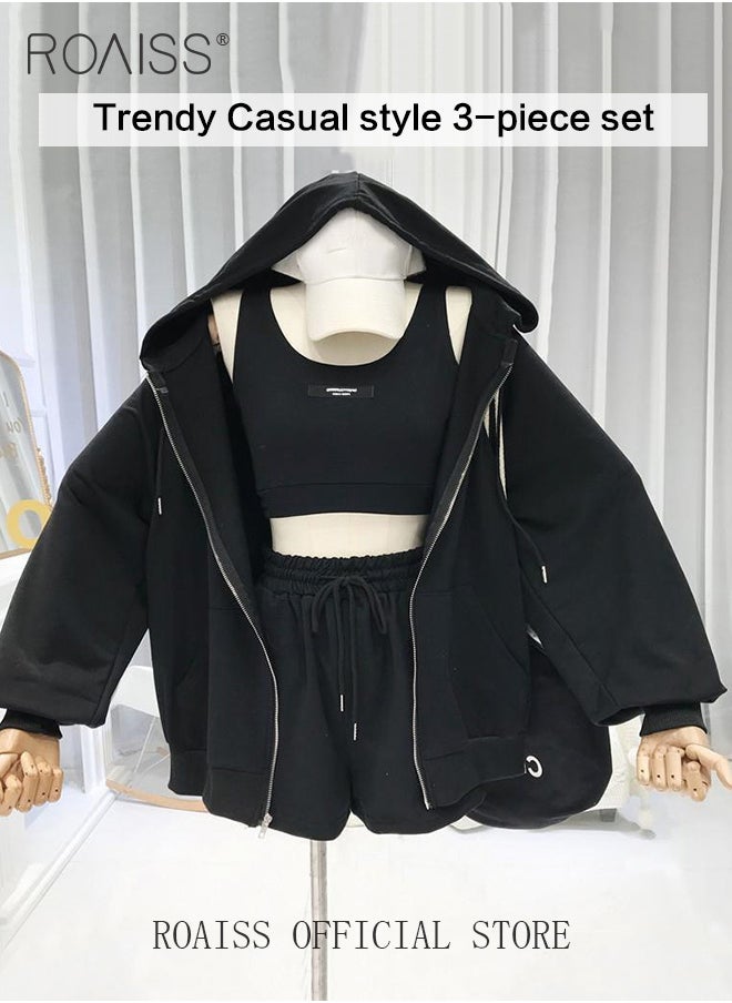 Women 3 Piece Set Hooded Long Sleeve Sweatshirt with Zip & Anti Exposure Camisole Tank Top & Shorts Classic and Timeless Solid Color Design Loose Fit to Enhance the Figure - pzsku/Z4153E9CD6C45AFC3040CZ/45/_/1732339719/5e3ae418-c13a-4e0b-beb4-a4c30e18a727