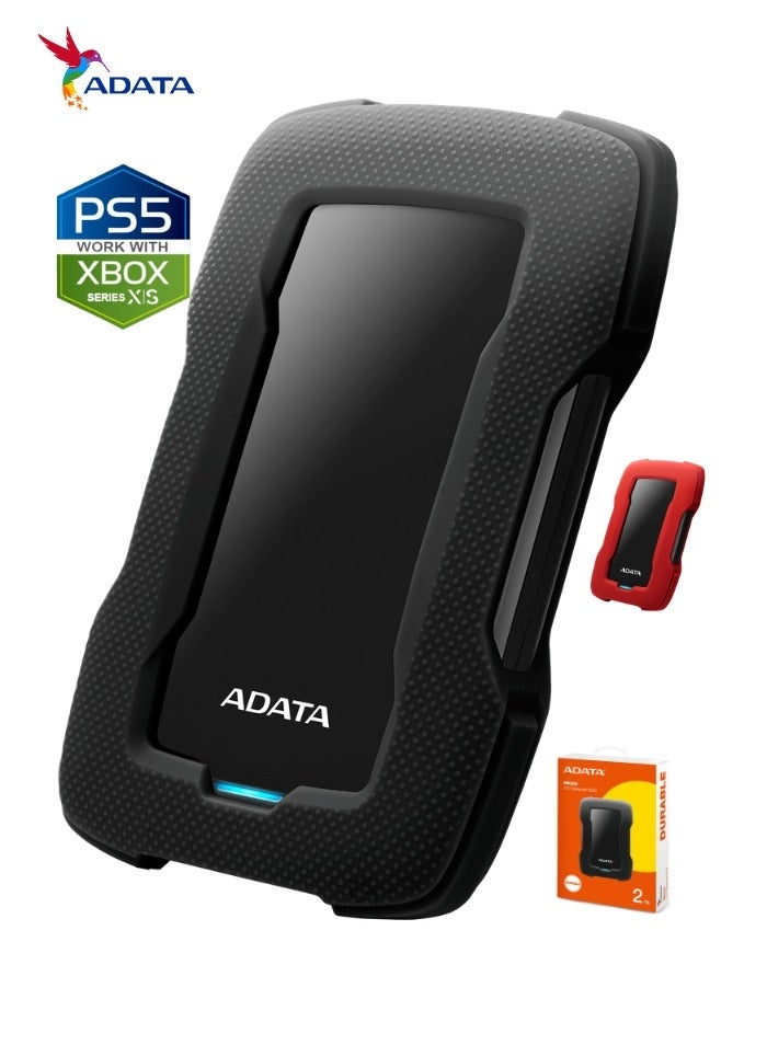 ADATA HD330 2TB External HDD | Anti-Shock Hard Drive | Black | Compitable with PS5 and XBOX - Image 1