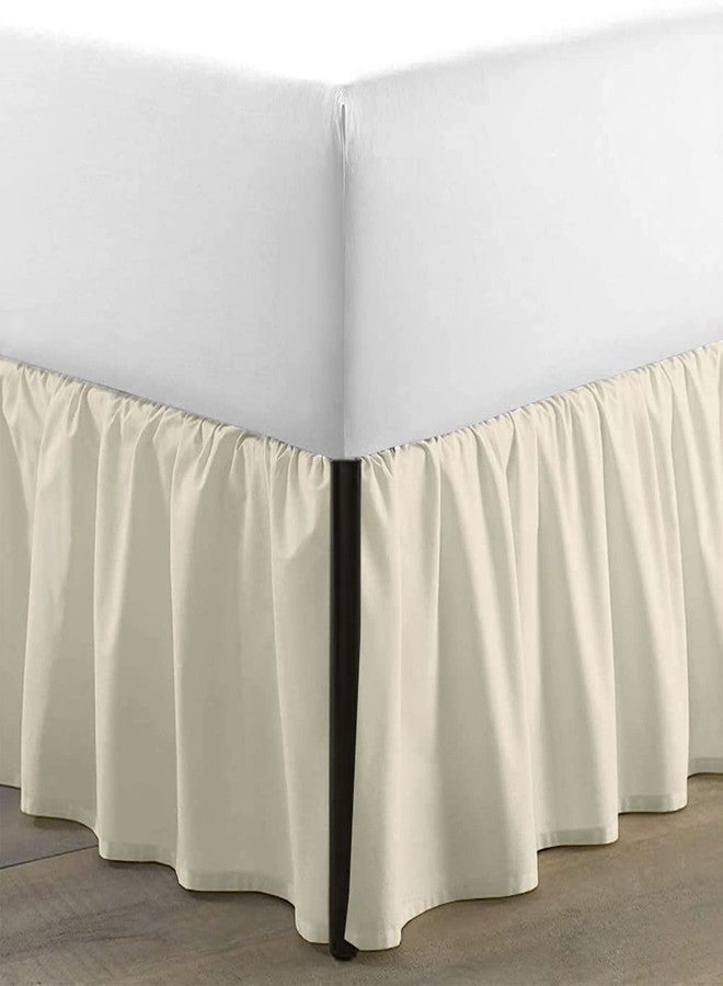 SKY BEDDINGS أغطية سرير سكاي - تنورة سرير بحجم كوين مع زوايا مقسومة - تنورة سرير بارتفاع 16 بوصة مع تغطية ثلاثية الجوانب - 100% ميكروفايبر، عاجي - Image 1