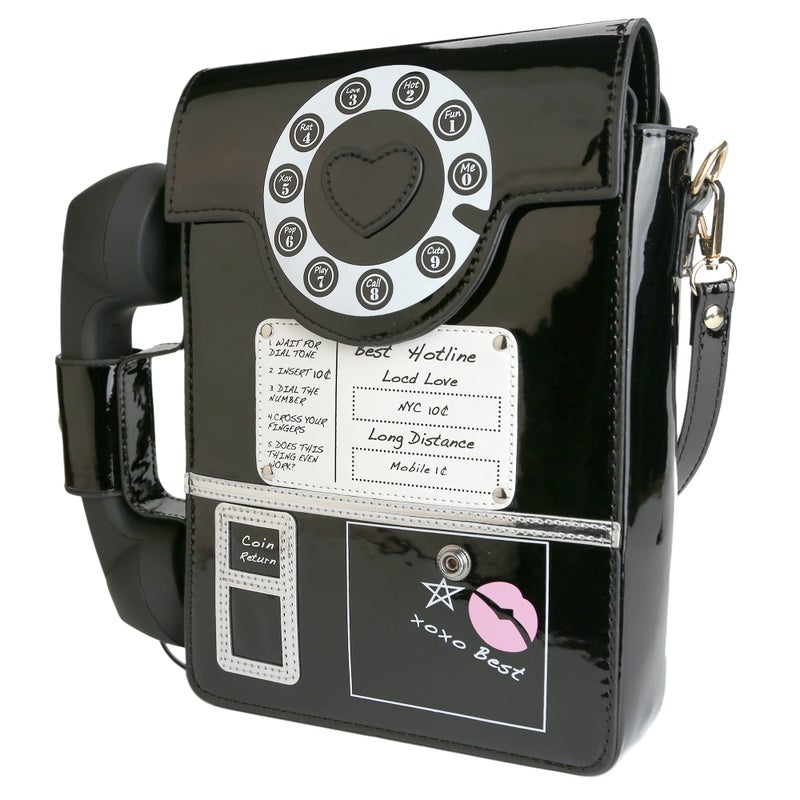 QiMing Retro dial telephone Crossbody Shoulder Bag,Pu Movable microphone Purse for Women(Black B) - Image 2