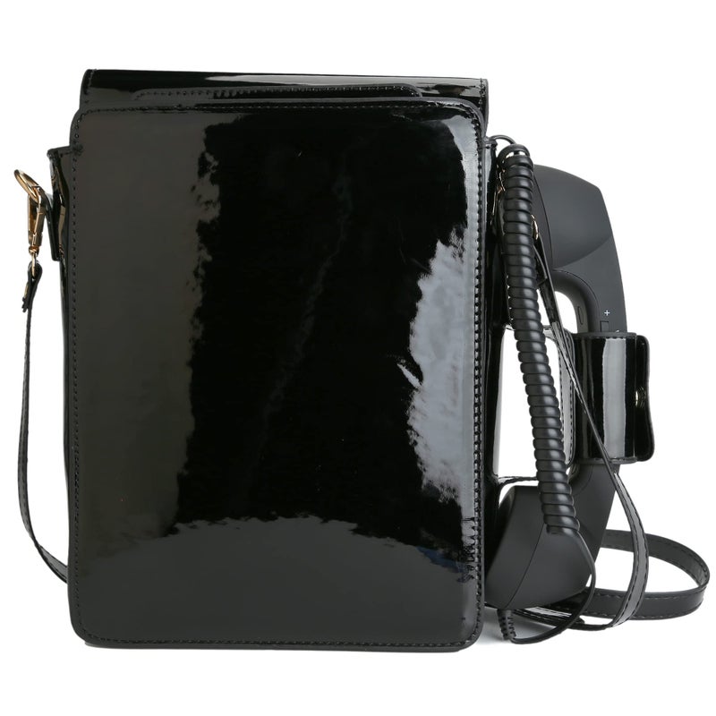 QiMing Retro dial telephone Crossbody Shoulder Bag,Pu Movable microphone Purse for Women(Black B) - Image 4
