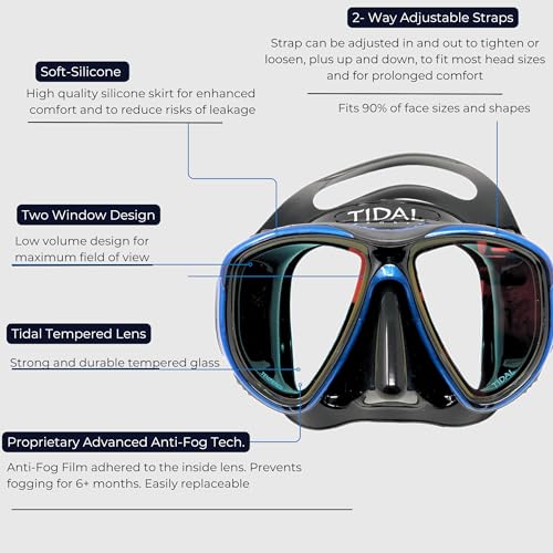 Pro Shot Tidal Mask for Snorkeling and Scuba Diving Best Anti-Fog Technology Blue/Black/Tinted Lens (Blue Reflective Lens) - Image 3