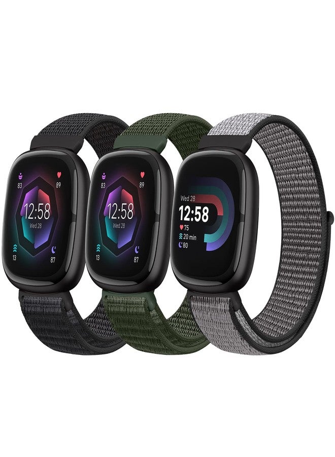 Bcuckood Nylon Loop Compatible with Fitbit Sense 2/Fitbit Sense/Fitbit Versa 4/Fitbit Versa 3 Bands, Women Men Soft Nylon Adjustable Breathable Strap Solo Loop Replacement Wristband - Image 1