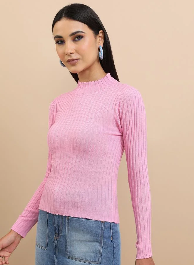 Tokyo Talkies Ribbed Knit High Neck Sweater by Styli