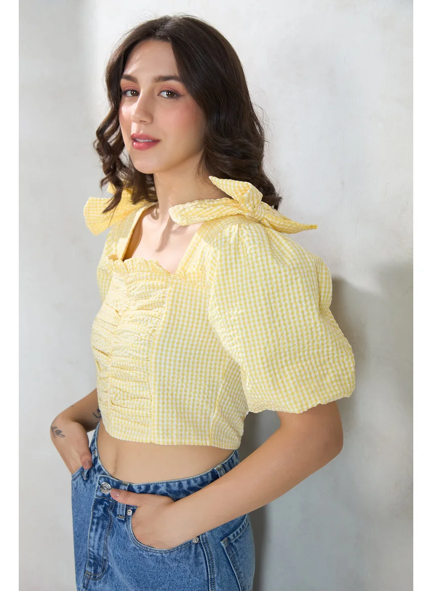 فيرجيو Virgio Women Checked Square Neck Cotton Top
