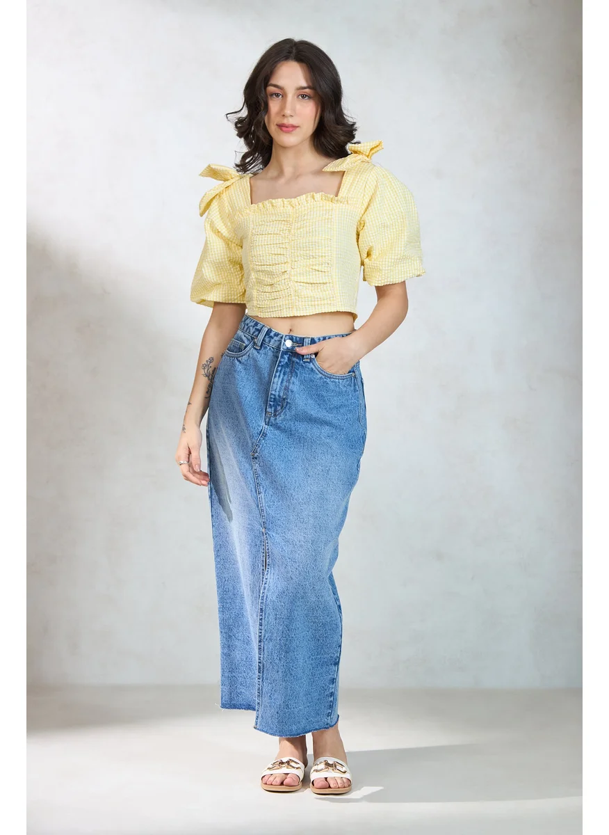 فيرجيو Virgio Women Checked Square Neck Cotton Top