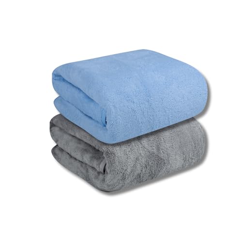 Fezora® Large Bath Towels for Men & Women | Microfiber Bath Towel | Soft, Absorbent, Quick-Dry Towel (Pack of 2, Grey & Sky Blue) - Image 1