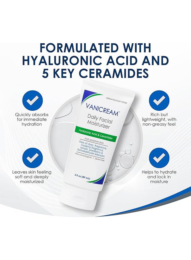 فانيكريم مرطب الوجه اليومي مع حمض الهيالورونيك والسيراميدات، خالية من العطور للجلد الحساس، الجاف، والمزج، مرطب 89 مل - Image 2