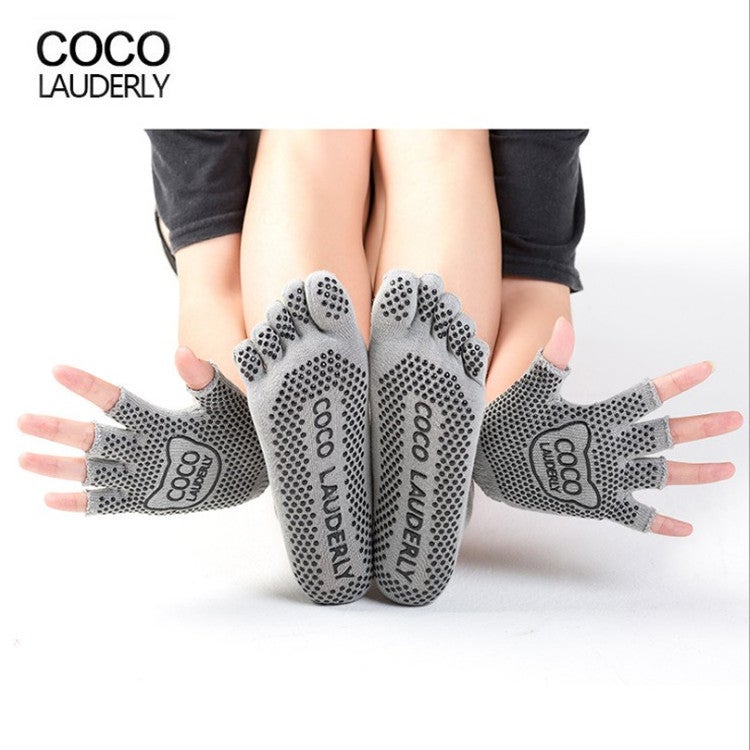 Non-Slip Toeless Yoga Socks and Gloves Set Blue - Image 4