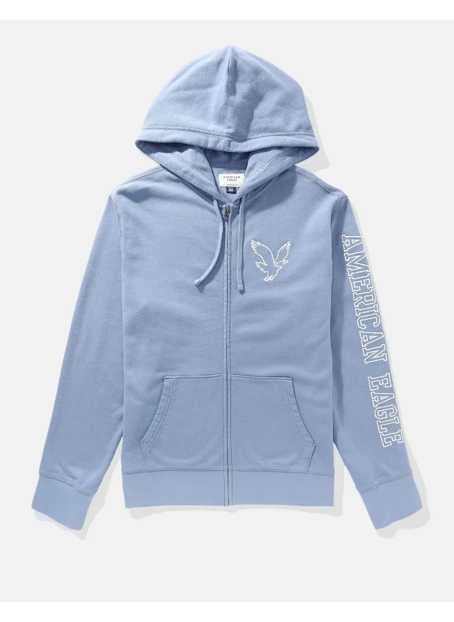 American Eagle AE Fleece Logo Graphic Zip-Up Hoodie