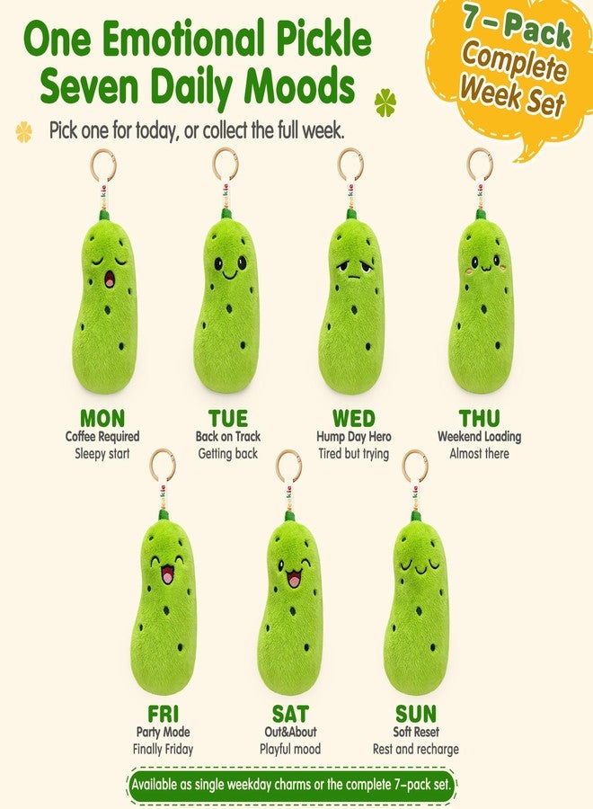 KPBLIS Weekie Wonders Emotional Mood Support Pickle Plush, Cute Pickle Stuffed Animals Bag Charm, Funny Gifts for Adults Women Men Friends Coworkers (FRI, Pickles) - Image 2