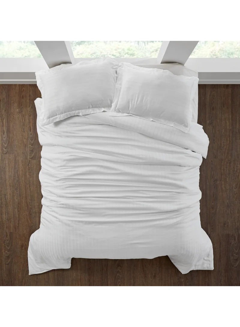 Donetella 3-Piece Hotel Style Duvet Cover Cotton Rich 500 Thread Count Hotel Satin Striped King Size(Without Insert) White