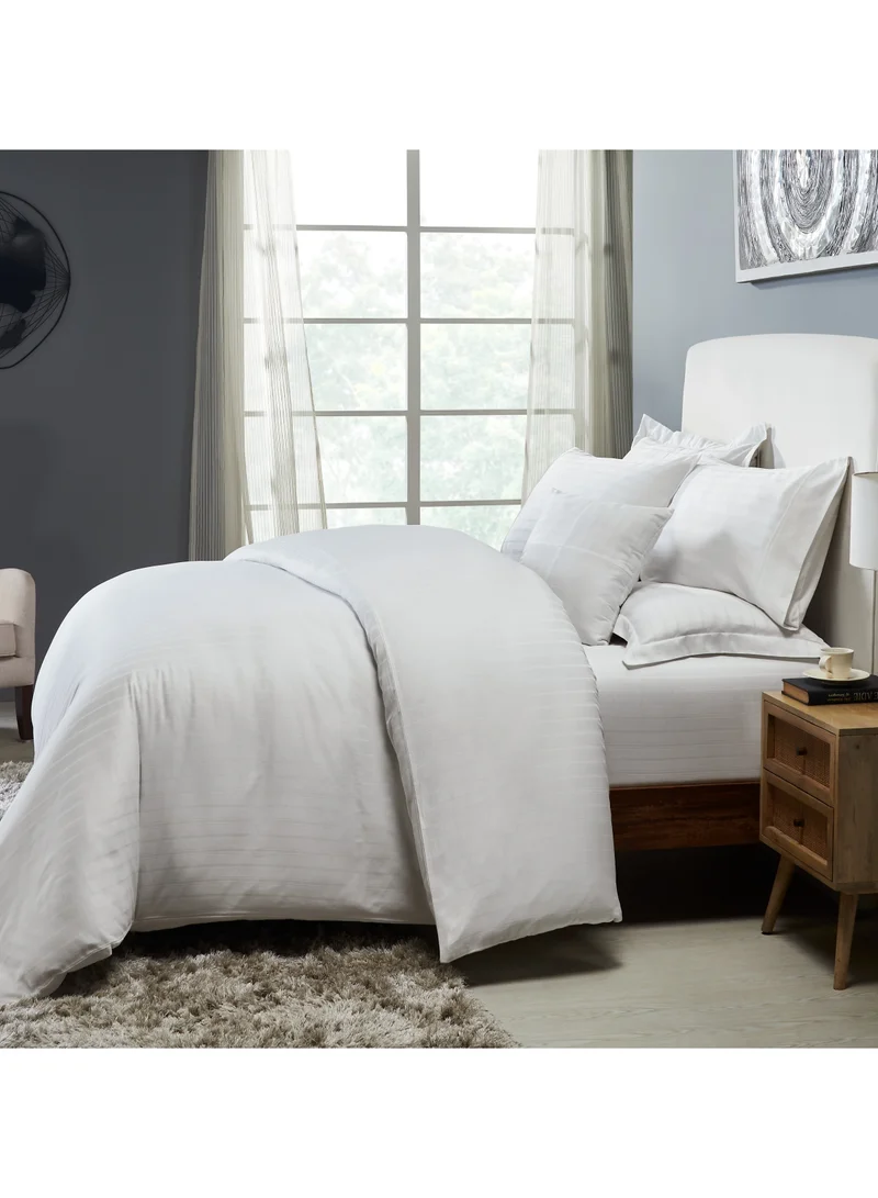 Donetella 3-Piece Hotel Style Duvet Cover Cotton Rich 500 Thread Count Hotel Satin Striped King Size(Without Insert) White